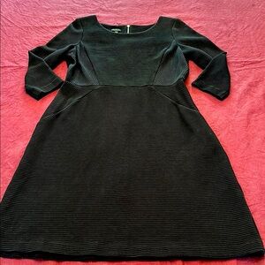 Talbots Black sz 14 PERFECT ottoman knit dress 41” long 3/4 Sleeves silver zip